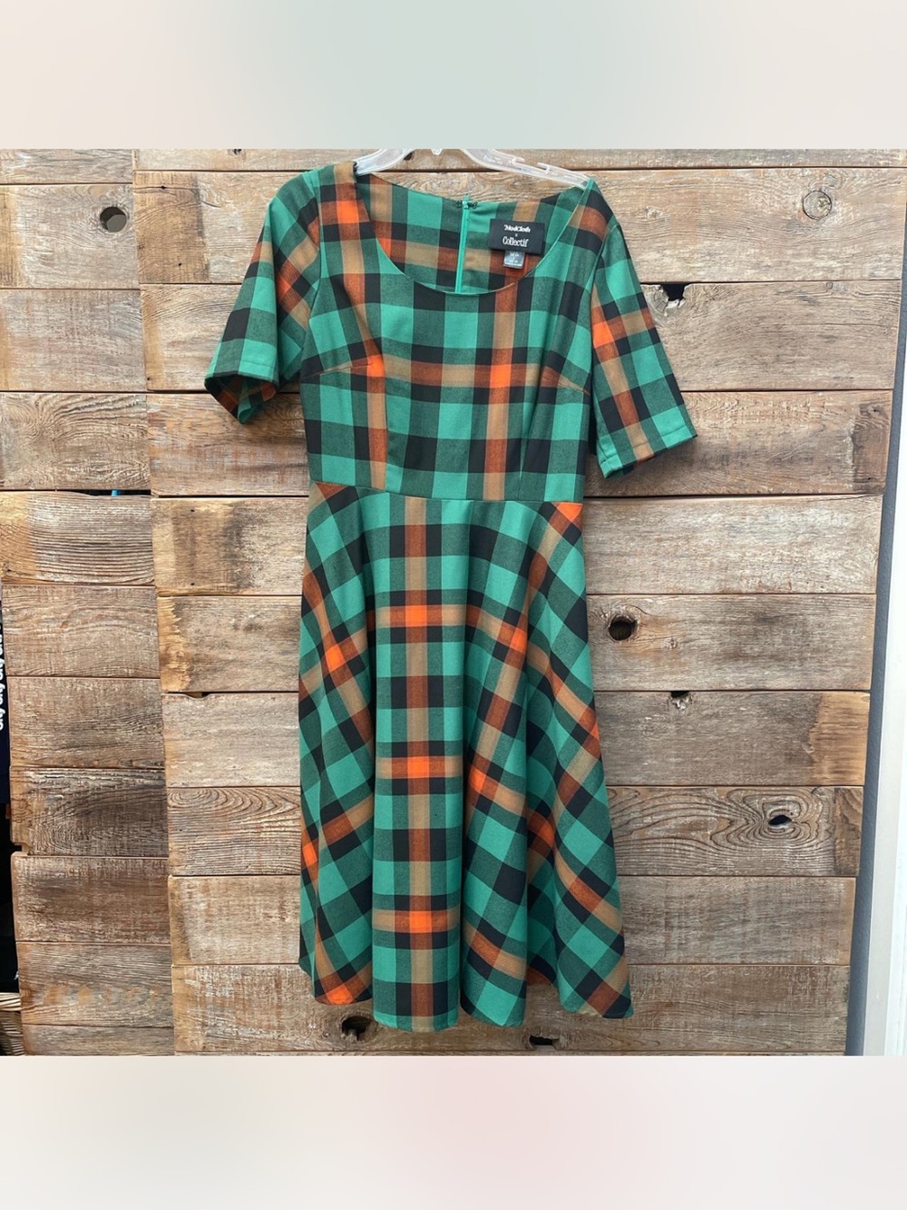 ModCloth x Collectif Green Plaid Fit & Flare Midi Dress UK 14 US 10